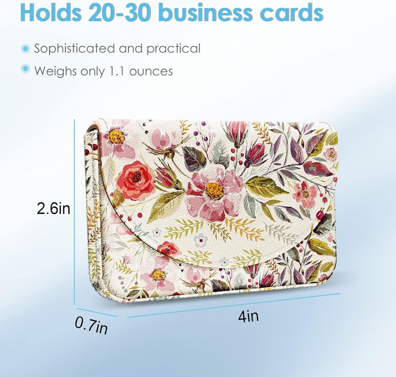 Xavier Business Card Holder，PU Leather Business Card Case Color Printing Pattern Card Holder Wallet，Pockets Magnetic Credit Card Holders for Men and Women，Vintage Flowers - Image 2